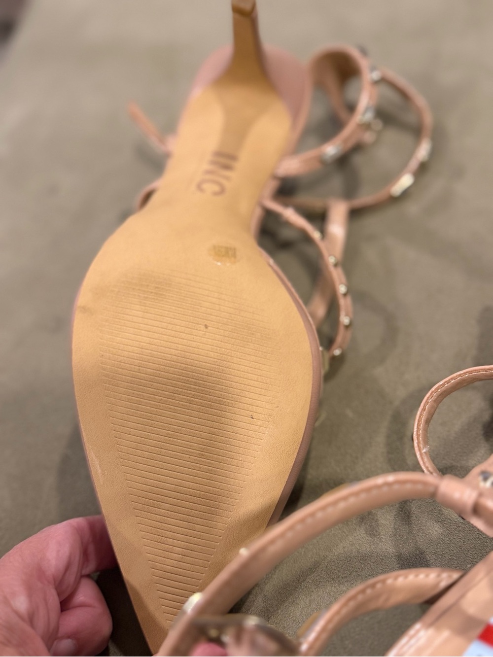INC International Concepts Blush Studded Pointed-Toe T-Strap Heels - Picture 3 of 5